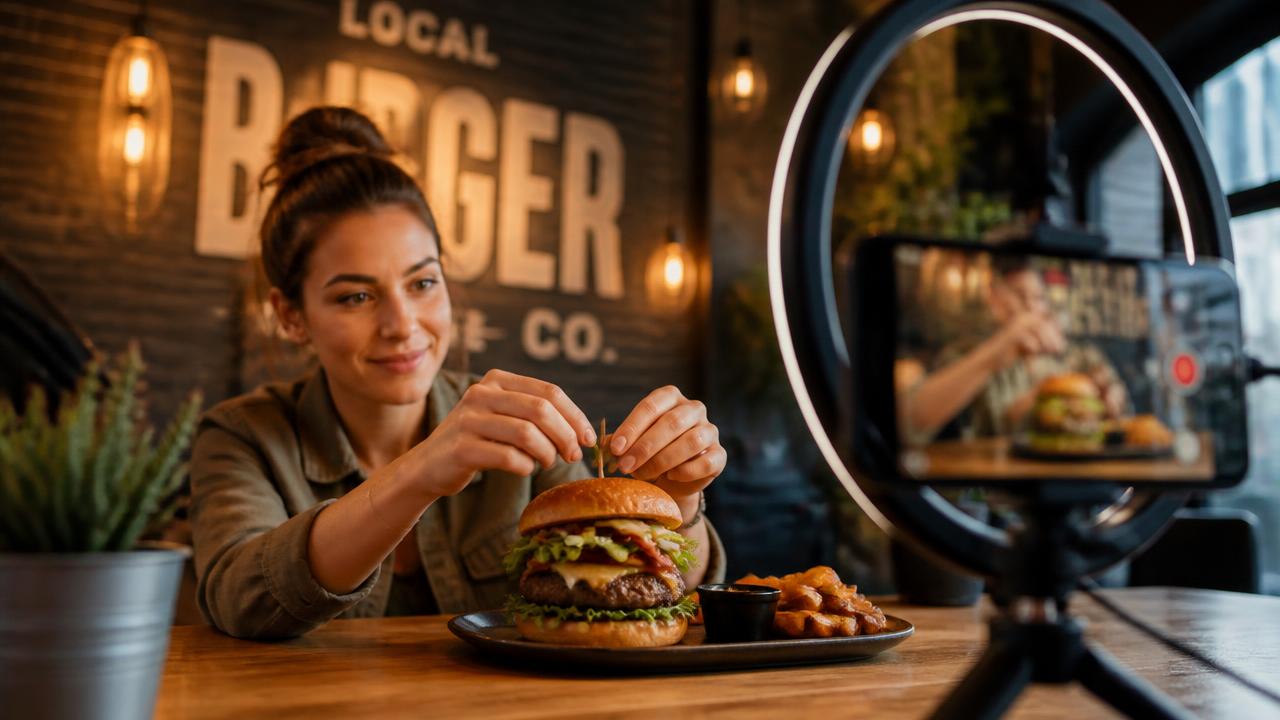 Gravação de um hambúrguer em hamburgueria local para criativo de campanha